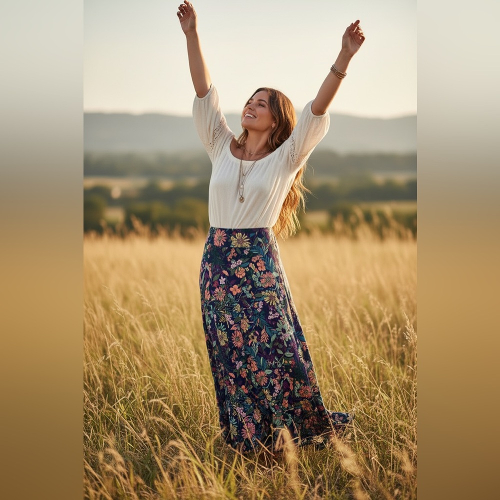 LuLaRoe Floral Maxi Skirt • Foldable Yoga Waistband • A-line • Ankle-length